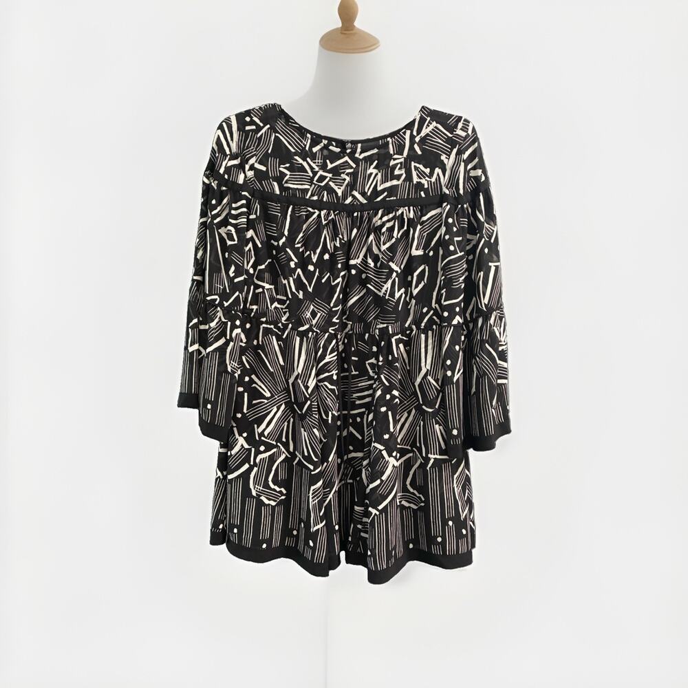 LAUNDRY by Shelli Segal Dress Women 10 Black White Geometric Print Tiered Mini